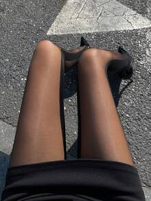 DAZY Sheer Black Pantyhose, Leg Slimming Tights Y2k - Black - View 9