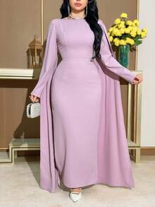 Modelyn Women's Solid Color Rhinestone Decor Simple Everyday Long Sleeve Dress