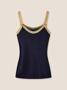 Muvela 女士休闲撞色吊带针织上衣，可爱夏季装 - 藏蓝色 - 查看 1