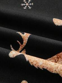 Manfinity NXTstreet 男士圣诞驯鹿印花长袖单排扣衬衫 男士驯鹿衬衫 男士衬衫 黑金图案正装衬衫 男士长袖纽扣衬衫 - 黑色 - 查看 6