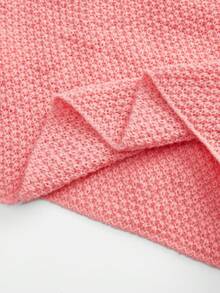 SHEIN 少女粉色圆领针织扭结泡泡袖修身A字连衣裙，秋冬季优雅休闲风 - 粉色 - 查看 6