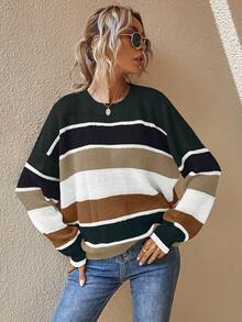 SHEIN LUNE Women's Latest Fashion Comfortable Christmas Color Block Pullover Sweater - Multicolor - View 5