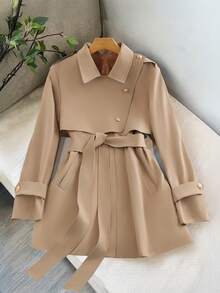 Editum Women's Thermal Lined Mid-Length Single-Breasted Belted Casual Trench Coat Beige Outfits For Women Winter Christmas New Year Thanksgiving - Camel - View 7