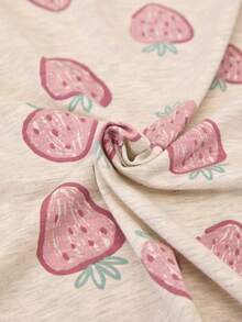 Loomlin Baumwolle Damen 2-teiliges Homewear Pyjama Set mit Erdbeeren & Früchte Muster und Knopfdetails, bequem