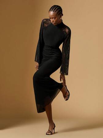 Briarwyn Women's Lace Patchwork Mermaid Dress, Slimming Waist