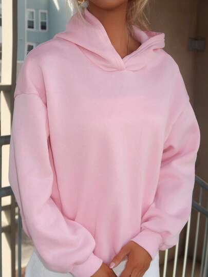 Sydney Algeri Summer Outfits Women's Simple Casual Solid Color Pink Pullover Hooded Long Sleeve Hoodie Without Drawstring Oversize,Fall