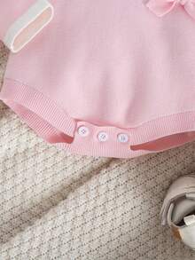 Baby Girl Casual, Fashionable And Cute Pink With Bow Pattern, Three-Dimensional Bow Decoration, Knitted Sweater Bodysuit, Soft And Comfortable, Suitable For Daily Scenes, Scenes, Travel Scenes Cozy Pixies Baby Girl Set Baby Girl Pink Romper Baby Girl Long Sleeve Romper Pink Bow Baby Outfit Newborn Baby Girl Clothes Winter Baby Girl Suit In Pink New Born Baby Girl Clothes Winter - Pink - View 10