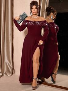 Cravure Đầm trễ vai thanh lịch cỡ lớn dành cho nữ, thích hợp cho tiệc tùng và hẹn hò - Màu Đỏ Sâu - Xem 6
