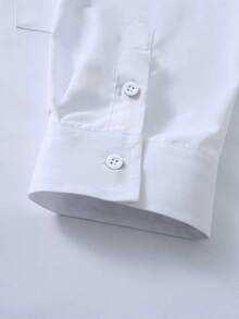 Manfinity Mode Men's Plus Solid Color Minimalist Casual Business Long Sleeve Button Up Business White Dress Shirts, Formal, Ceremony - White - View 5