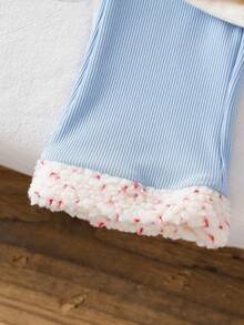 SHEIN 2件套女婴秋冬蓬松针织长袖上衣+粉色针织裤休闲套装 - 藍色 - 查看 3