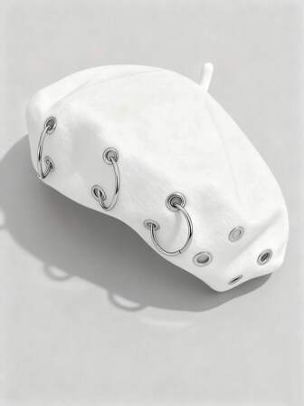 Grunge Punk 1 pezzo Berretto alla francese stile punk con rivetti circolari cavi, Cappellino da giornalaio rotondo stile Y2K, articolo di moda personalizzato per uso quotidiano