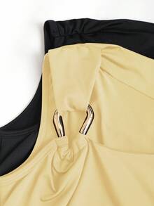 Sweetra 2pcs/Set Asymmetric Collar Fitted T-Shirt, Versatile Casual Top, Spring/Summer