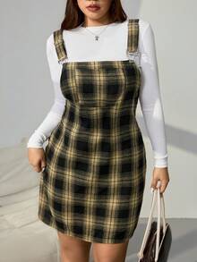 SHEIN EZwear Vestito con bretelle in velluto a coste di taglia comoda, abito salopette in cotone per l'inizio dell'autunno, abbigliamento da donna - Multicolore - Visualizzare 3