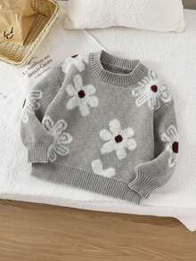 SHEIN Emery Rose Kids Young Girl Ditsy Floral Casual Sweater In Fall/Winter - Multicolor - View 5