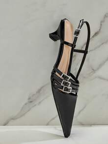 SHUZIA Women's Fashionable Slip-On Kitten Heel Sling-Back Pumps - Black - View 6
