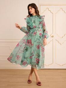 Lilora Đầm nữ dáng lửng thanh lịch với viền bèo nhún, thích hợp cho mùa đông và mùa xuân. Kiểu dáng thanh lịch và thời trang. - Nhiều màu - Xem 4