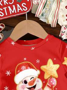 SHEIN Lễ Giáng sinh, Giáng sinh màu đỏ, Người tuyết hoạt hình dễ thương và vui nhộn, Nơ màu hồng, In họa tiết ngôi sao, Áo thun tay ngắn cổ tròn tối giản thường ngày cho bé gái, Phù hợp cho mùa hè, Mọi mùa, Giáng sinh, Năm mới, Phong cách đường phố, Ở nhà, Kỳ nghỉ, Biểu diễn ở trường - Nhiều màu - Xem 4