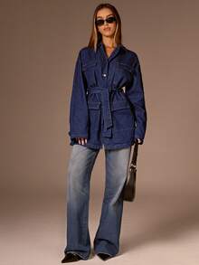 Avantive 秋季/夏季/冬季/返校/演唱会牛仔外套（女款）/外出/生日/服装/休闲/千禧年/2000年代/90年代/性感/西部牛仔女装/波西米亚风/乡村风/俱乐部/办公室/鸡尾酒会/复古/紧身/锐舞音乐节/趣味/优雅/老钱风/街头风/度假/乡村演唱会/工作/简约/国庆新年派对/基础款/毕业/新年牛仔/女士休闲翻盖口袋前扣牛仔外套，秋季 - 藍色 - 查看 3