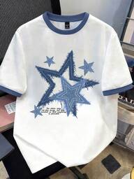 Manfinity Joysei เสื้อยืดลายดาวสีน้ำเงินกรมท่าและขาวสำหรับผู้ชายขนาดมาตรฐาน