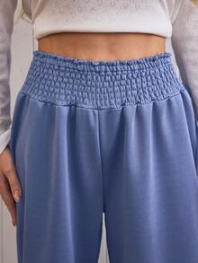 Louniche 女士优雅休闲纯色高腰阔腿宽松裤，抽绳腰带，飘逸舒适加厚运动裤；女士及地直筒运动裤，适合女士聚会、约会、工作、通勤、日常生活、秋冬季穿着。 - 藍色 - 查看 6