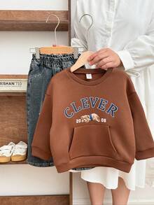 SHEIN 儿童/男童休闲韩版可爱小熊印花圆领套头针织卫衣，适合通勤、上学、日常休闲、旅行、运动，春夏秋冬皆宜。 - 棕色 - 查看 10