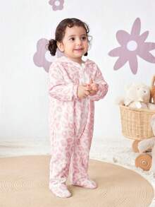Pelele con capucha de estampado de leopardo suave y cómodo para bebé recién nacida, otoño/invierno