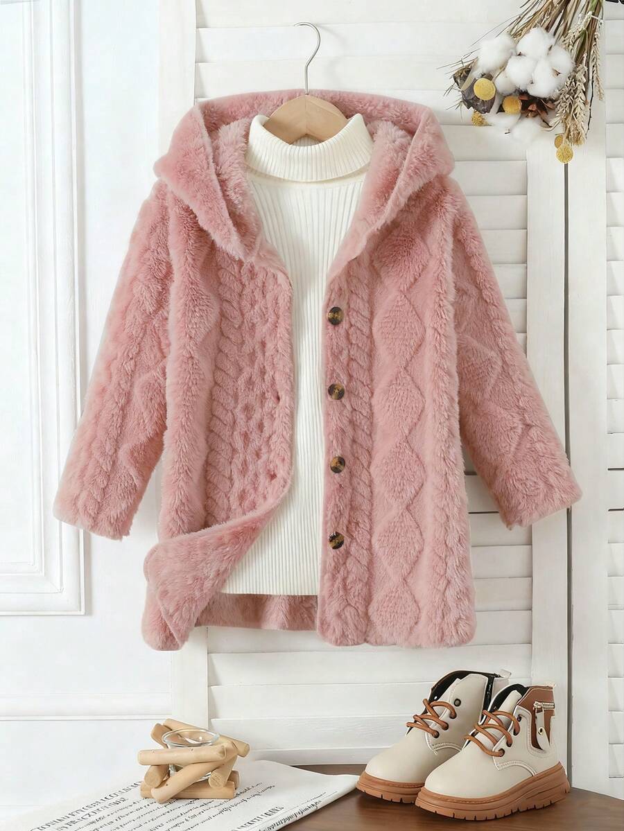 Áo khoác cardigan dài tay họa tiết kim cương jacquard thoải mái cho bé gái đi nghỉ, thích hợp mặc ngoài trời - Hồng - Xem 1