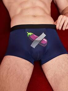 Calzoncillos tipo bóxer cómodos con diseño de berenjena navideña de color contrastante, regalos navideños divertidos para hombres - Azul Marino - Ver 7