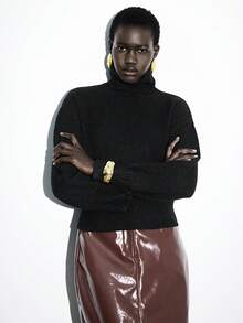 Lumivelle Casual Solid Color Turtleneck Sweater, Autumn/Winter - Black - View 6