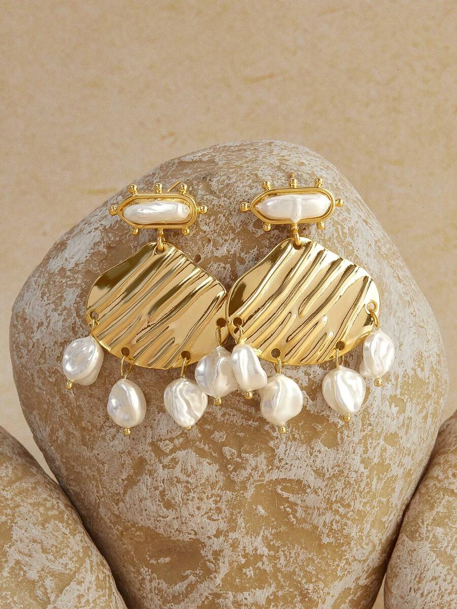 Opalesca Cercei cu pandantiv din perle, Ținute, Bani vechi, Accesorii de nuntă/mireasă, Zână/Zână, Perlă, Metalic/Texturat, Toamnă/Iarnă, Elegant, Pentru mamă/Femei/Fată/Mamă, Premium, Vintage, Stratificat