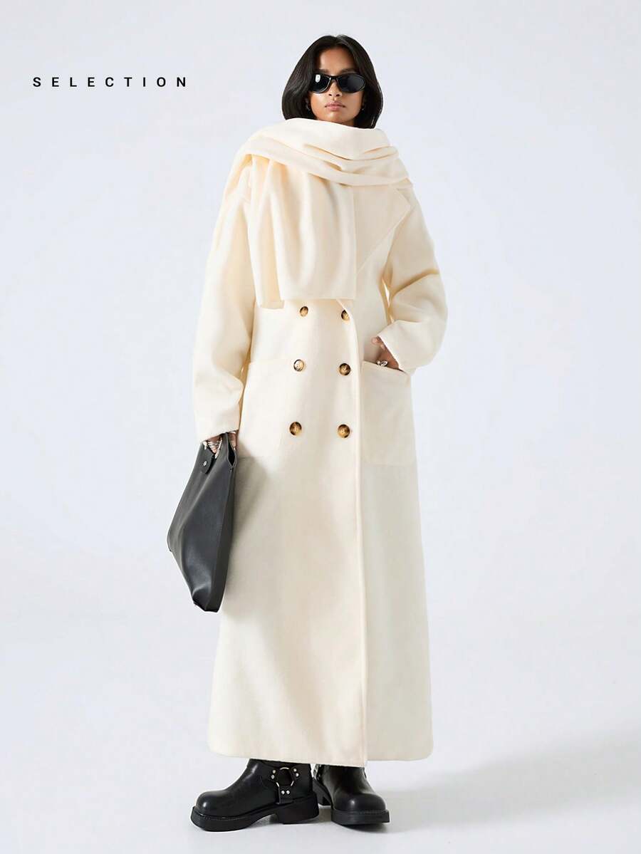 LYSMO 2025 New Arrive Minimalism Winter Women's Solid Color Minimalist Long Sleeve Overcoat, Everyday Wear - Beige - View 1