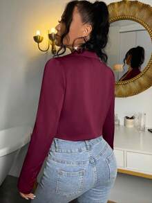 SHEIN SXY Áo khoác vest nữ cài nút đơn ve đỏ tía thu/đông, vest Giáng sinh cho nữ - Màu Đỏ Sâu - Xem 2