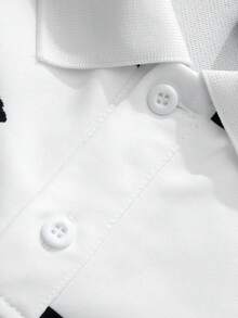 ROMWE MEN Men's Polo Shirt, Casual Spring/Summer Street Style American Short Sleeve Polo Shirt - Black and White - View 5