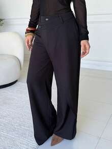 Milla Jasmine Asymmetrical Solid Color Casual Casual Straight Pants - Black - View 4