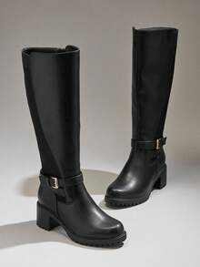 SHUZIA 女士时尚舒适粗跟过膝长靴，带搭扣绑带