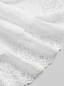 ROMWE Goth 复古宫廷风哥特式植绒可拆卸荷叶边领带领，巴洛克水晶吊坠，喇叭荷叶边袖口收腰女式衬衫 - 白色 - 查看 4