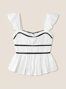 Muvela Women's Linen Front Tie Ruched Short Sleeve Top - Black - View 2