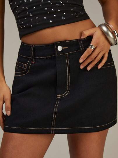 Athîral Women's Casual Low-Waisted Mini Black Denim Skirt, H-Line Fitted, Black Mini Skirt, Casual Skirt, Vacation For Women, Holiday For Women, Going Out Skirt, Spring Women, Summer For Women, Spring Break