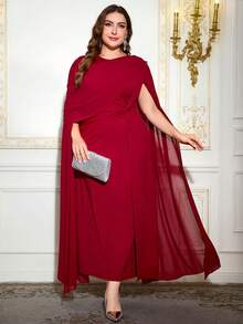 Reflora Einfarbiges Kleid mit Flügelärmel und Twist-Taille in Große Größen, geeignet für Party und Bankett - Rot - Übersicht 7