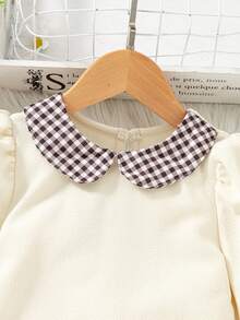 Young Girl Plaid Print Ruffle Hem Elegant Long Sleeve Dress - Apricot - View 6