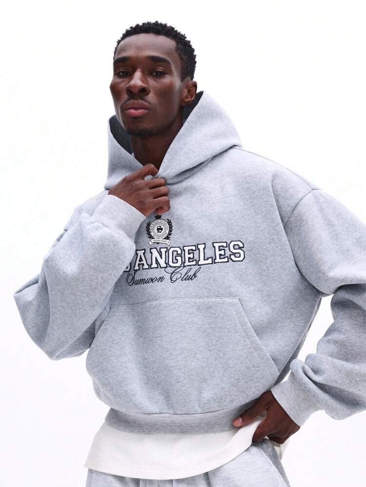 SUMWON Los Angeles Summer Club Graphic Pullover Hoodie With Centre Pocket Drawstring Hood Casual Streetwear Sweatshirt