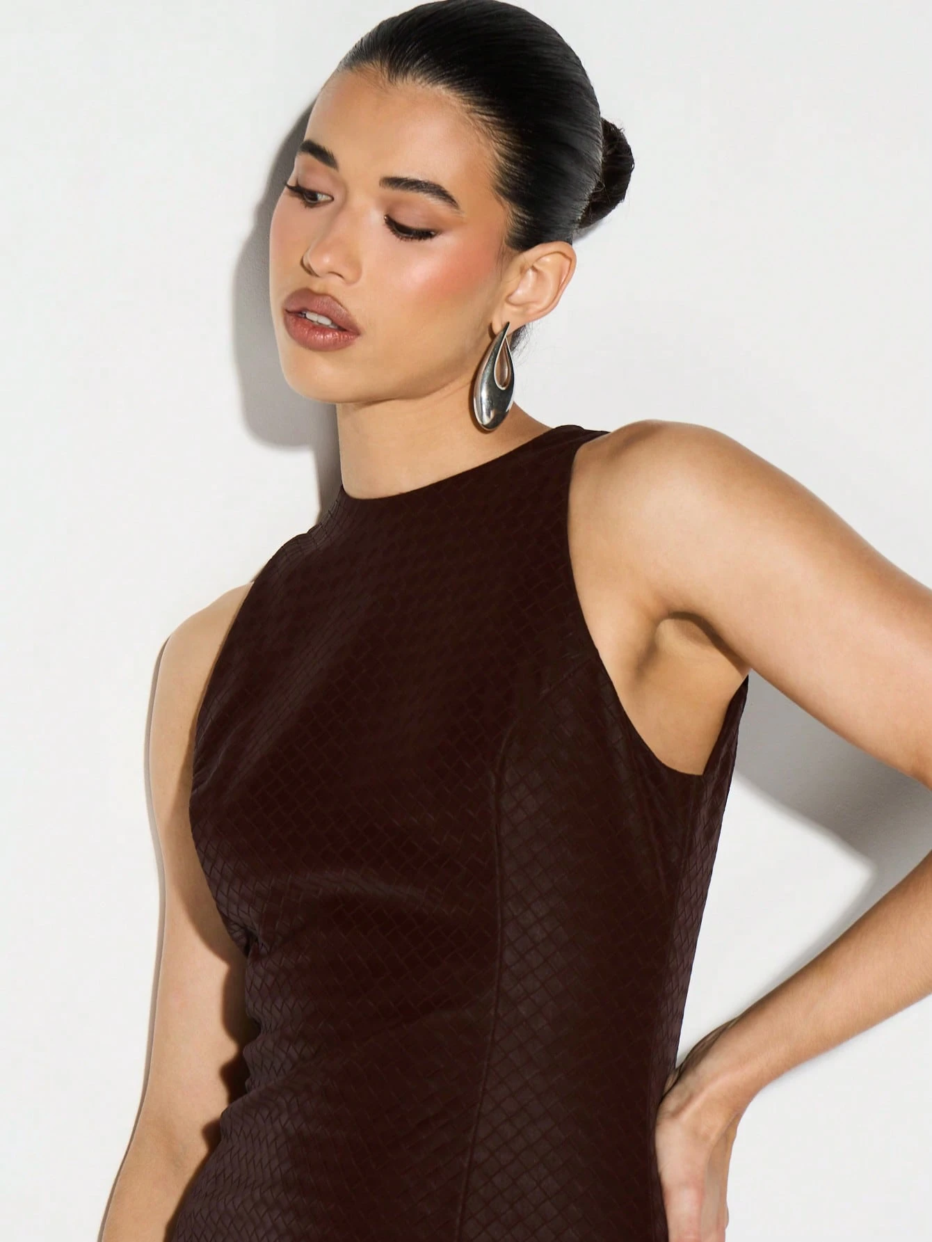 KIZN Textured Leather High Neck Mini Dress