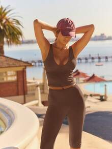 Aralina Leisurewear V Neck Cami Active Workout Top - Chocolate Brown - View 5