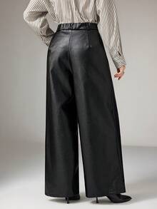 Heiryn Women's Solid Color Pleated Loose Wide Leg Casual Pants Autumn Winter - Black - View 2