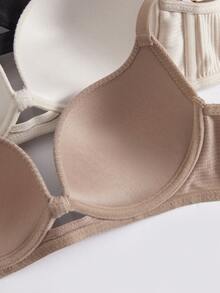 3件套女士舒适休闲罗纹面料纯色肩带柔软蝴蝶结罩杯钢圈支撑内衣文胸 - 彩色 - 查看 4