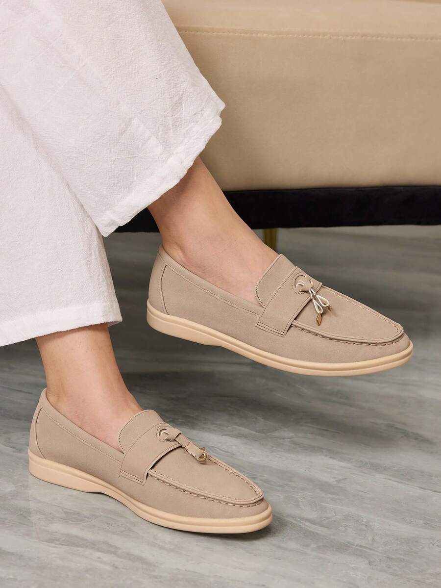Sleekvia Women's Fashion Lock Decor Casual Commuter Flats Valentine's Day - Khaki - View 1