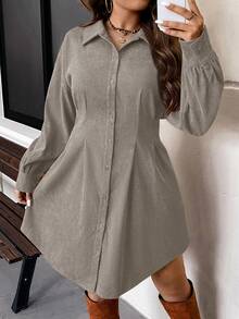 SHEIN VCAY Gaun Kasual Bergaya Vintage Model Cardigan dengan Ikat Pinggang untuk Musim Gugur/Dingin Ukuran Besar - Grey - View 5