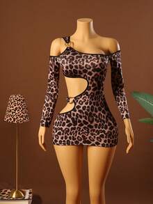 SHEIN Women's Sexy Leopard Print Asymmetrical Hollow Out Bodycon Nightgown ClassicAnimalPrint - Multicolor - View 6