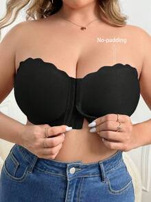 1pc Front Closure Wirefree Plus Size Women Bandeau Bra - Black - View 1