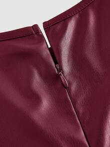 SHEIN MOD Plus Size PU Leather Women's Burgundy Brown Dress, Elegant Autumn Wedding Cocktail Birthday Winter Party Formal Evening Christmas Outfit - Burgundy - View 3